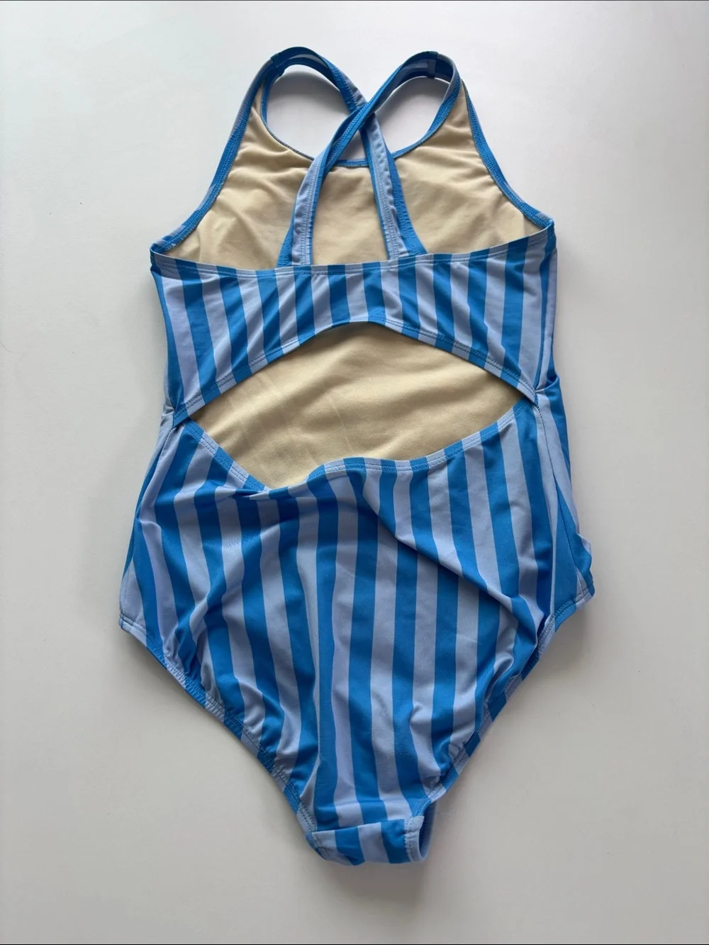 Lands' End Blue Striped One-Piece Swimsuit with Pink Sequin Stars -709sku